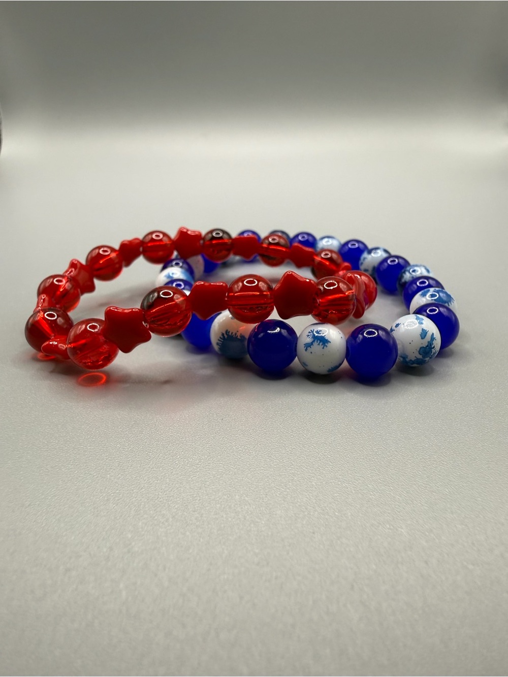 Red & Blue Beaded Stretch Bracelets - Handmade #B0728C